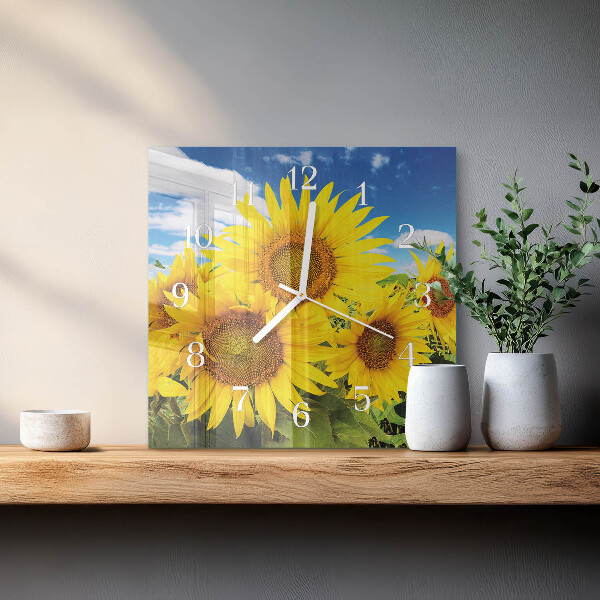 Wanduhr quadratisch Sonnenblumen