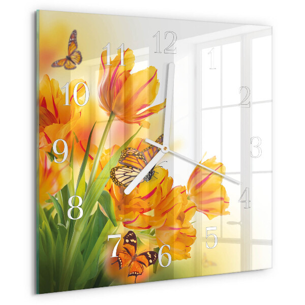 Wanduhr quadratisch Tulpen