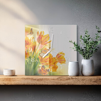 Wanduhr quadratisch Tulpen