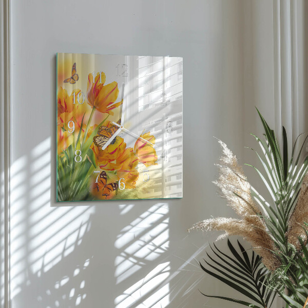 Wanduhr quadratisch Tulpen