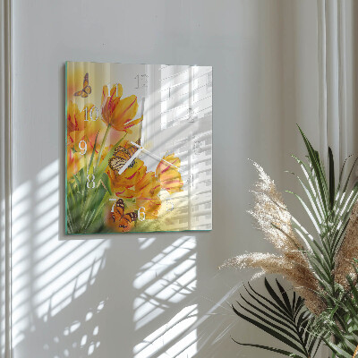 Wanduhr quadratisch Tulpen