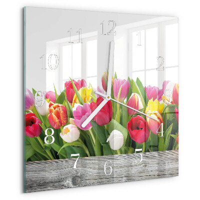 Wanduhr quadratisch Tulpen