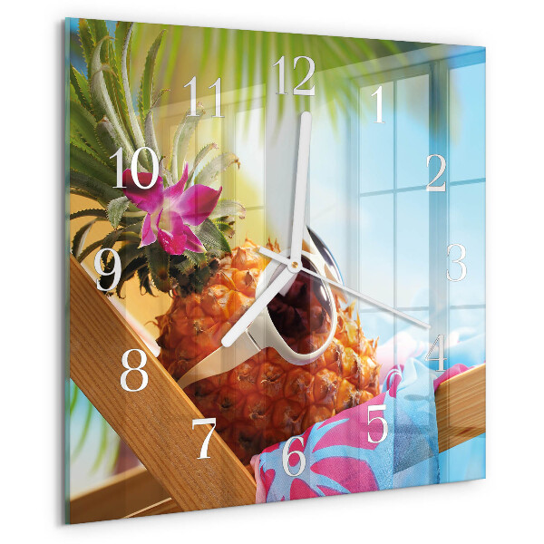 Wanduhr quadratisch Ananas