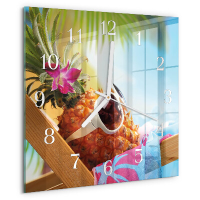 Wanduhr quadratisch Ananas