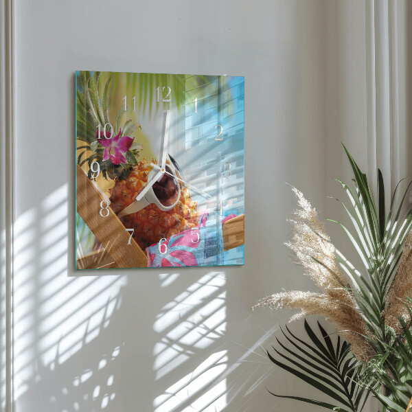 Wanduhr quadratisch Ananas