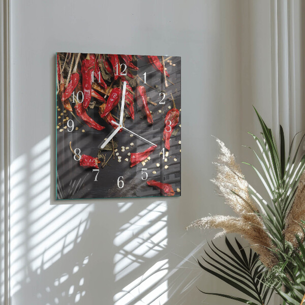 Wanduhr quadratisch Chilischoten