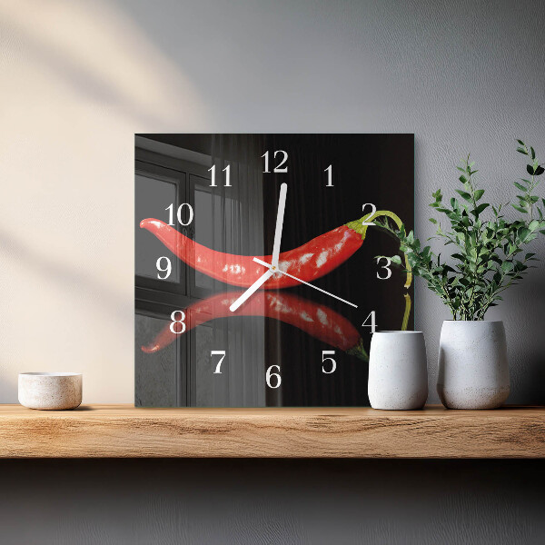 Wanduhr quadratisch Chilischoten