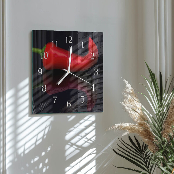 Wanduhr quadratisch Chilischoten