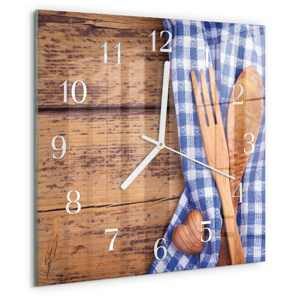Wanduhr quadratisch Holz und Besteck