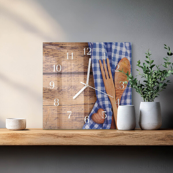 Wanduhr quadratisch Holz und Besteck