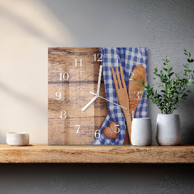 Wanduhr quadratisch Holz und Besteck