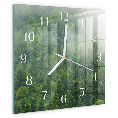 Wanduhr quadratisch Nebliger Wald