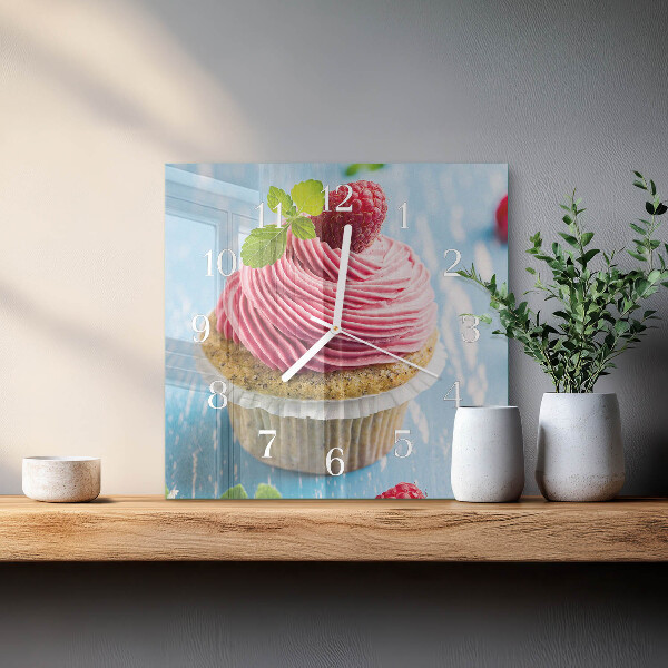 Wanduhr quadratisch Himbeermuffin