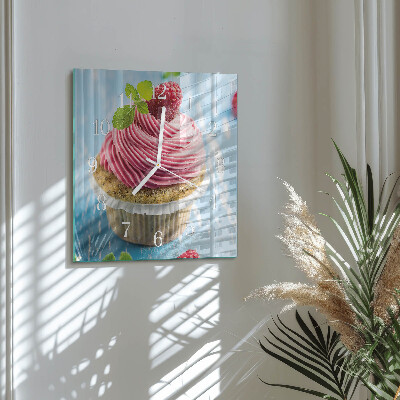 Wanduhr quadratisch Himbeermuffin