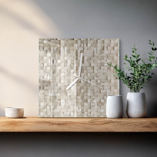Wanduhr quadratisch Holzmosaik
