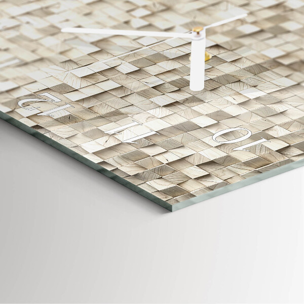 Wanduhr quadratisch Holzmosaik