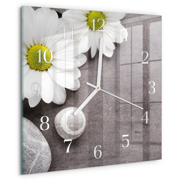 Wanduhr quadratisch Blumen und Steine