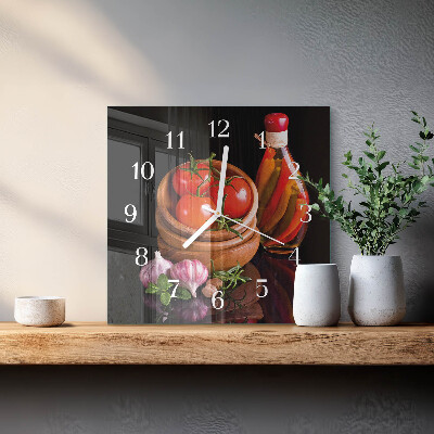 Wanduhr quadratisch Tomaten und Knoblauch