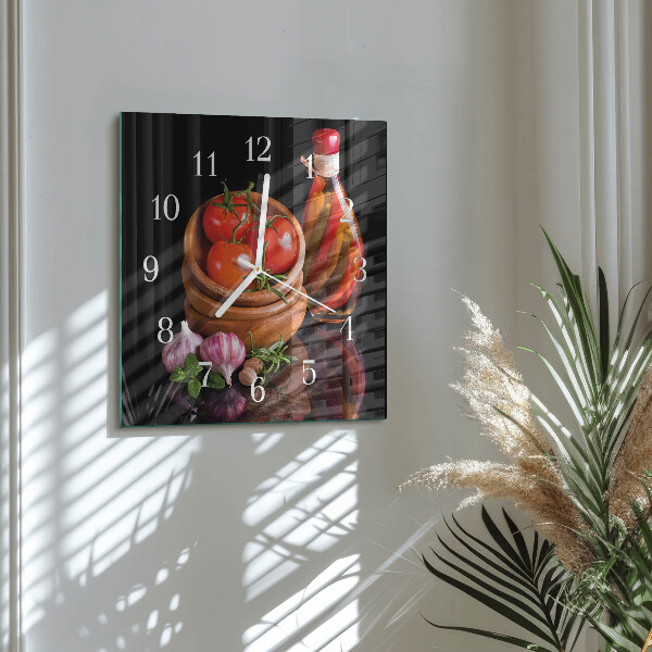 Wanduhr quadratisch Tomaten und Knoblauch
