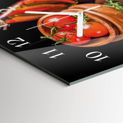 Wanduhr quadratisch Tomaten und Knoblauch