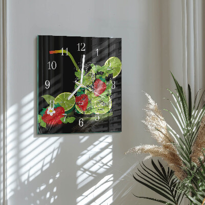 Wanduhr quadratisch Erdbeere und Limette