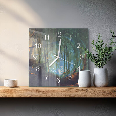 Wanduhr quadratisch Mystischer Wald
