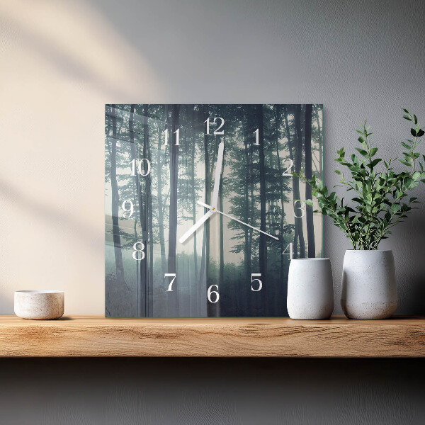 Wanduhr quadratisch Nebliger Wald