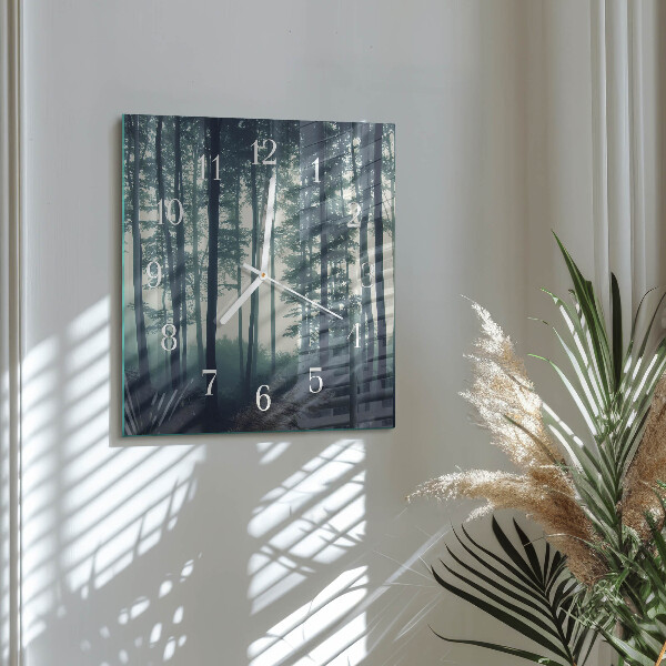 Wanduhr quadratisch Nebliger Wald