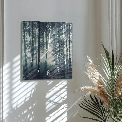 Wanduhr quadratisch Nebliger Wald