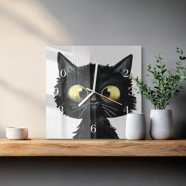 Wanduhr quadratisch Schwarze Katze