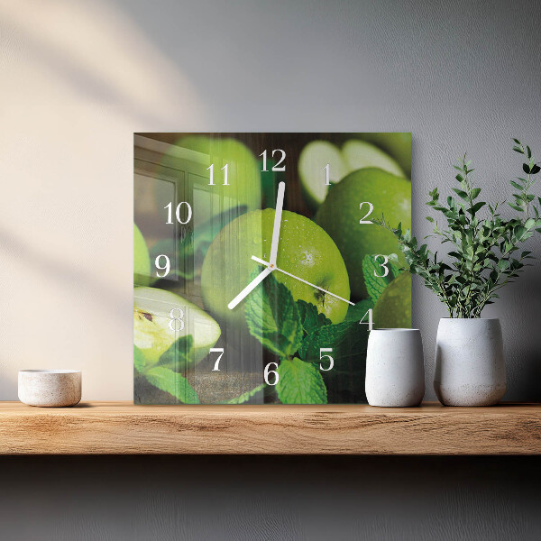 Wanduhr quadratisch Grüne Äpfel