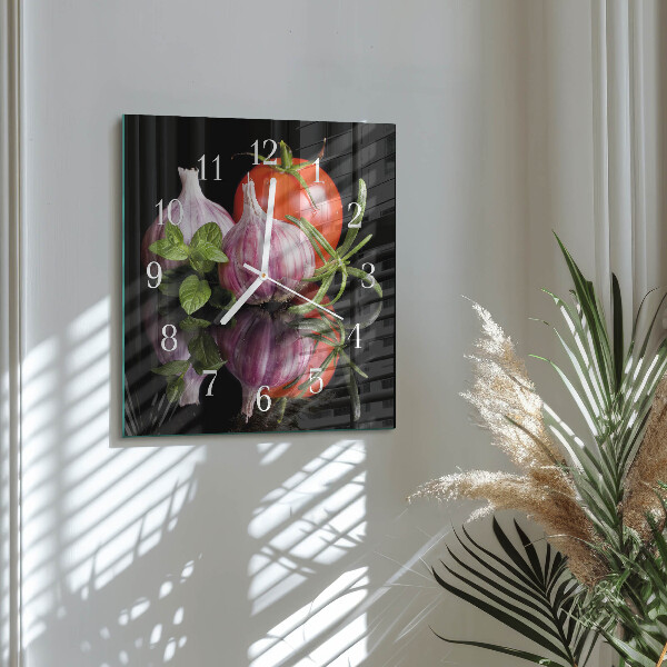 Wanduhr quadratisch Tomaten-Knoblauch