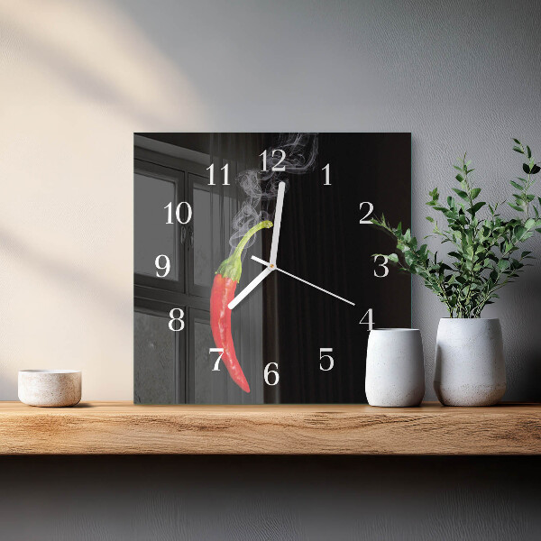 Wanduhr quadratisch Chili-Pfeffer