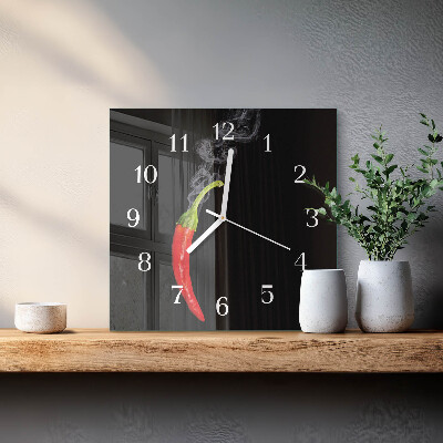 Wanduhr quadratisch Chili-Pfeffer