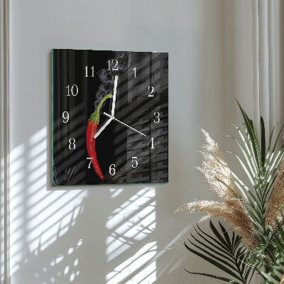 Wanduhr quadratisch Chili-Pfeffer