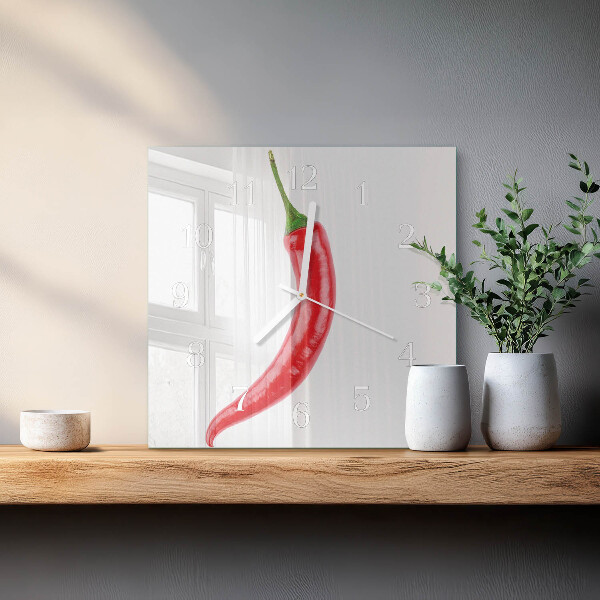 Wanduhr quadratisch Chili-Pfeffer
