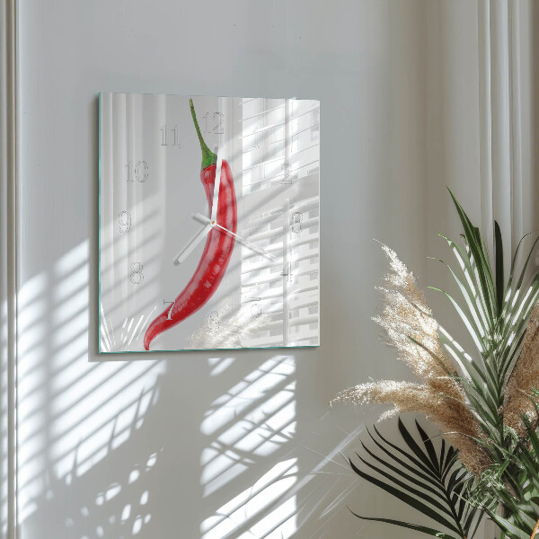 Wanduhr quadratisch Chili-Pfeffer