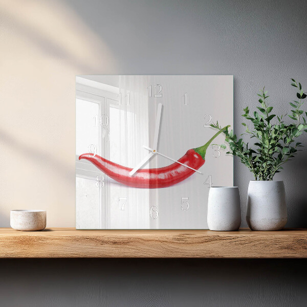 Wanduhr quadratisch Chili-Pfeffer