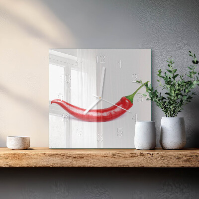 Wanduhr quadratisch Chili-Pfeffer