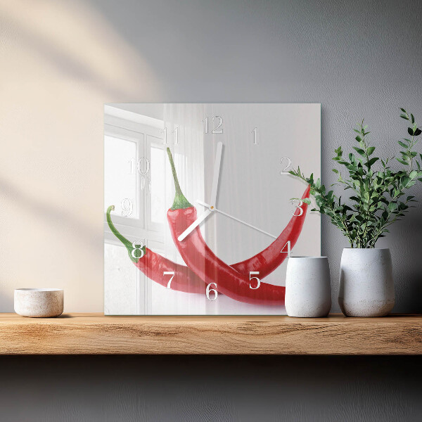 Wanduhr quadratisch Chilischoten