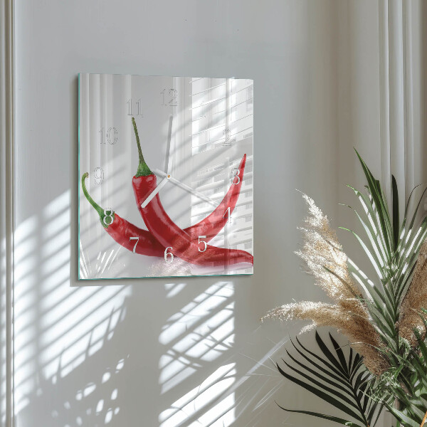 Wanduhr quadratisch Chilischoten