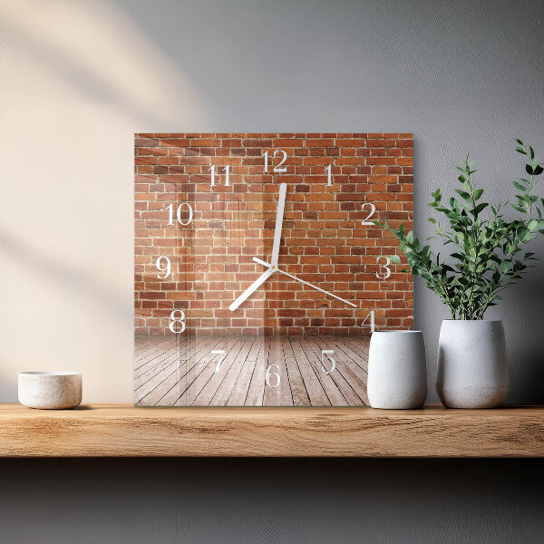 Wanduhr quadratisch Ziegelmauer