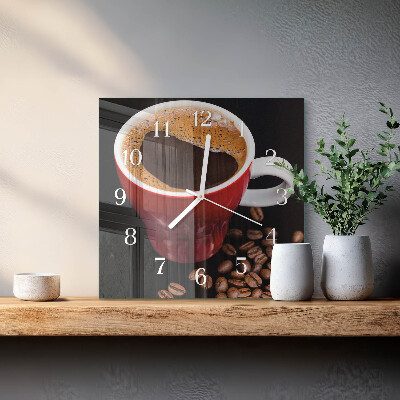 Wanduhr quadratisch Tasse Kaffee