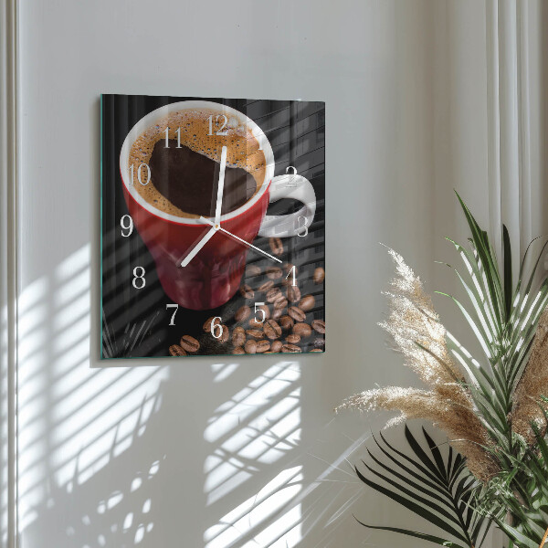 Wanduhr quadratisch Tasse Kaffee