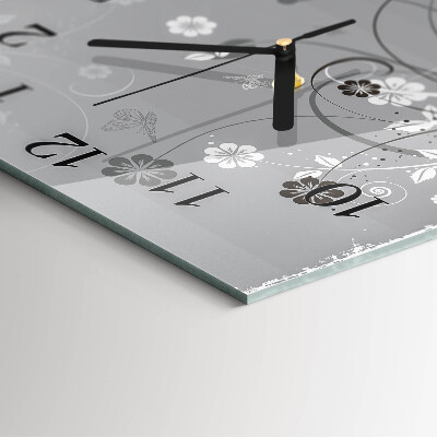 Wanduhr aus glas Blumen