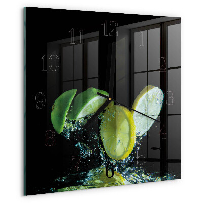 Wanduhr aus glas Zitrone und Limette