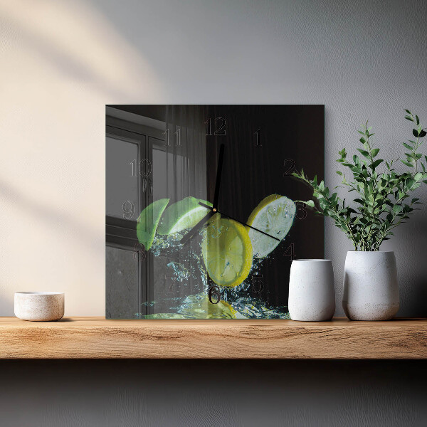 Wanduhr aus glas Zitrone und Limette