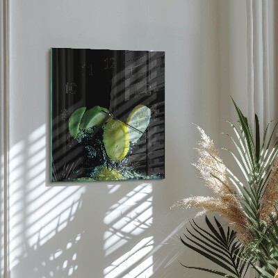 Wanduhr aus glas Zitrone und Limette