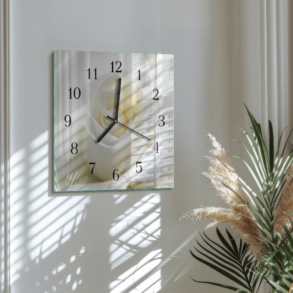 Wanduhr aus glas Weiße Rose