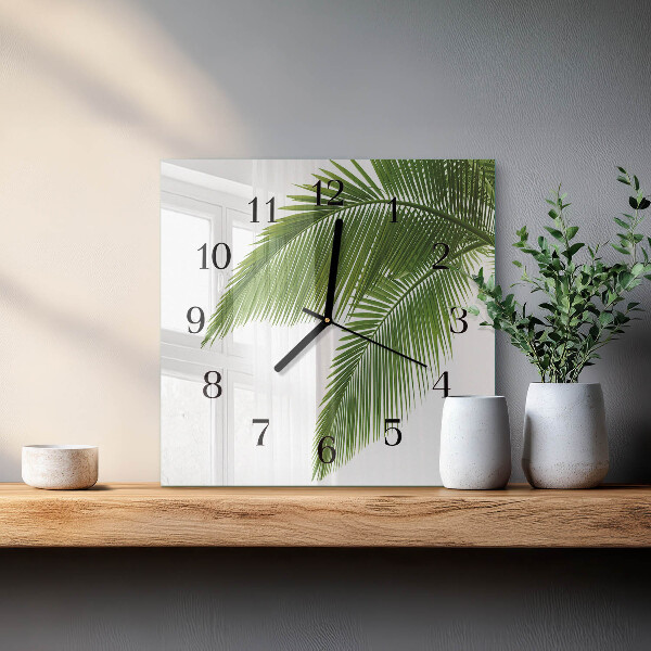 Wanduhr aus glas Palmenblätter